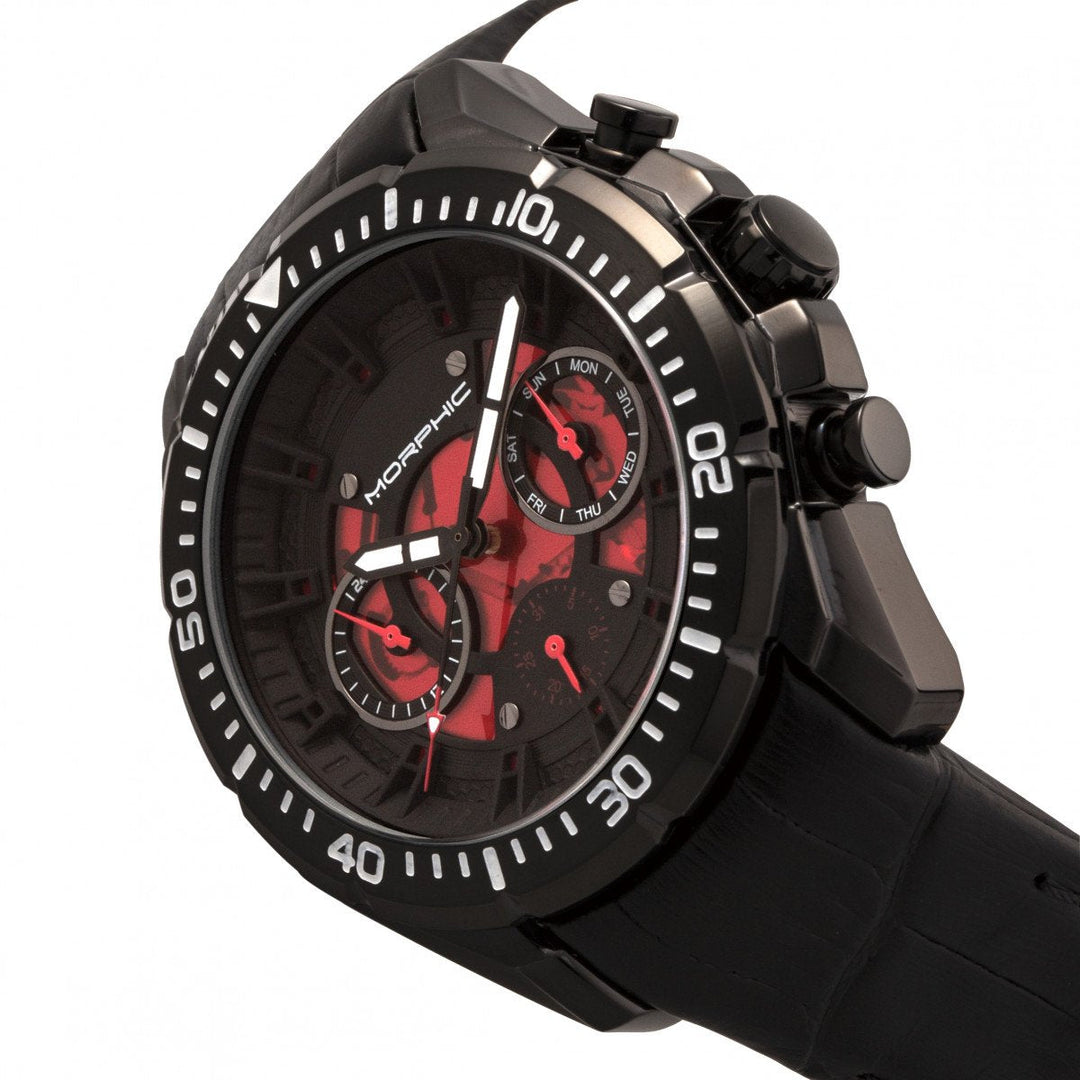 Morphic M66 Series Skeleton Dial Leather-Band Watch w/ Day/Date