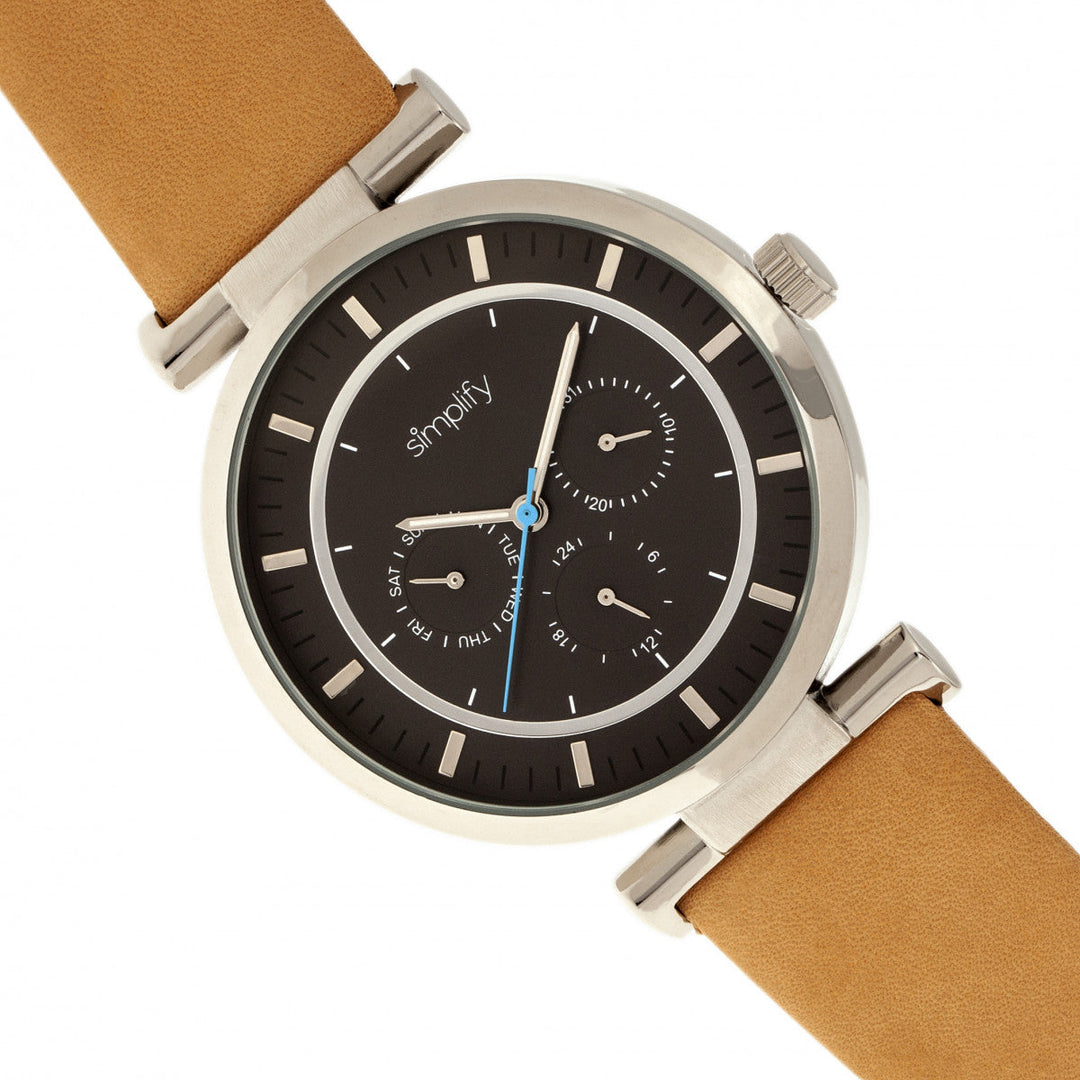 Simplify The 4800 Leather-Band Watch w/Day/Date - Khaki/Black