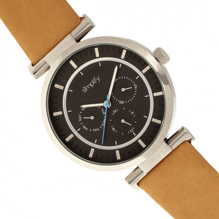 Simplify The 4800 Leather-Band Watch w/Day/Date - Khaki/Black