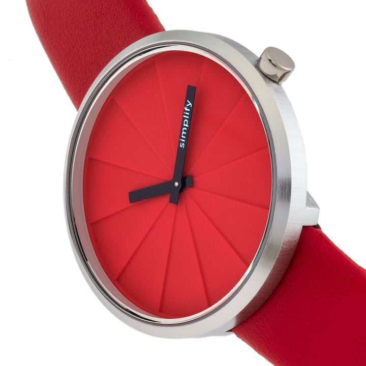Simplify The 4000 Leather-Band Watch - Red