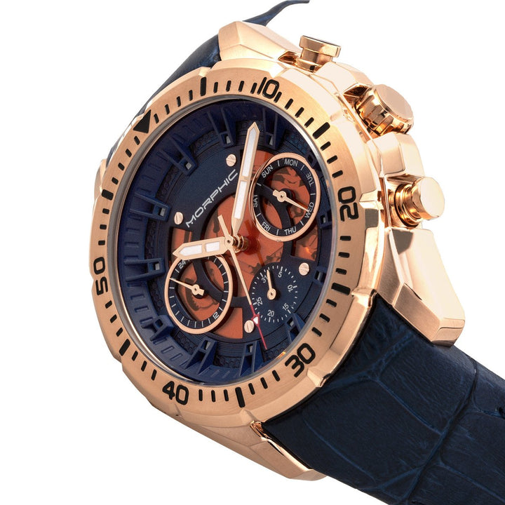 Morphic M66 Series Skeleton Dial Leather-Band Watch w/ Day/Date