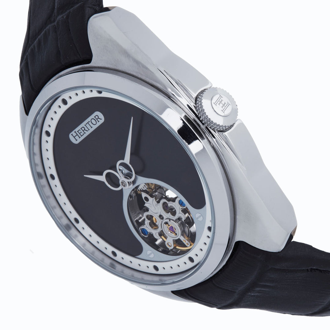 Heritor Automatic Roman Semi-Skeleton Leather-Band Watch
