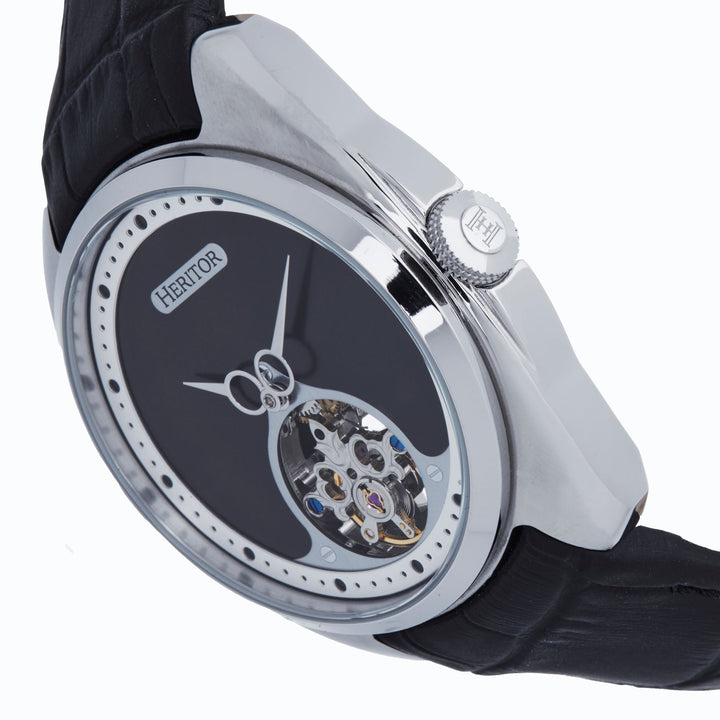 Heritor Automatic Roman Semi-Skeleton Leather-Band Watch