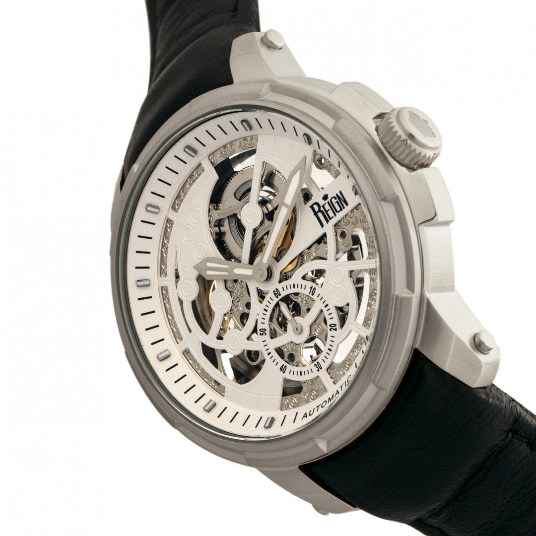 Reign Matheson Automatic Skeleton Dial Leather-Band Watch