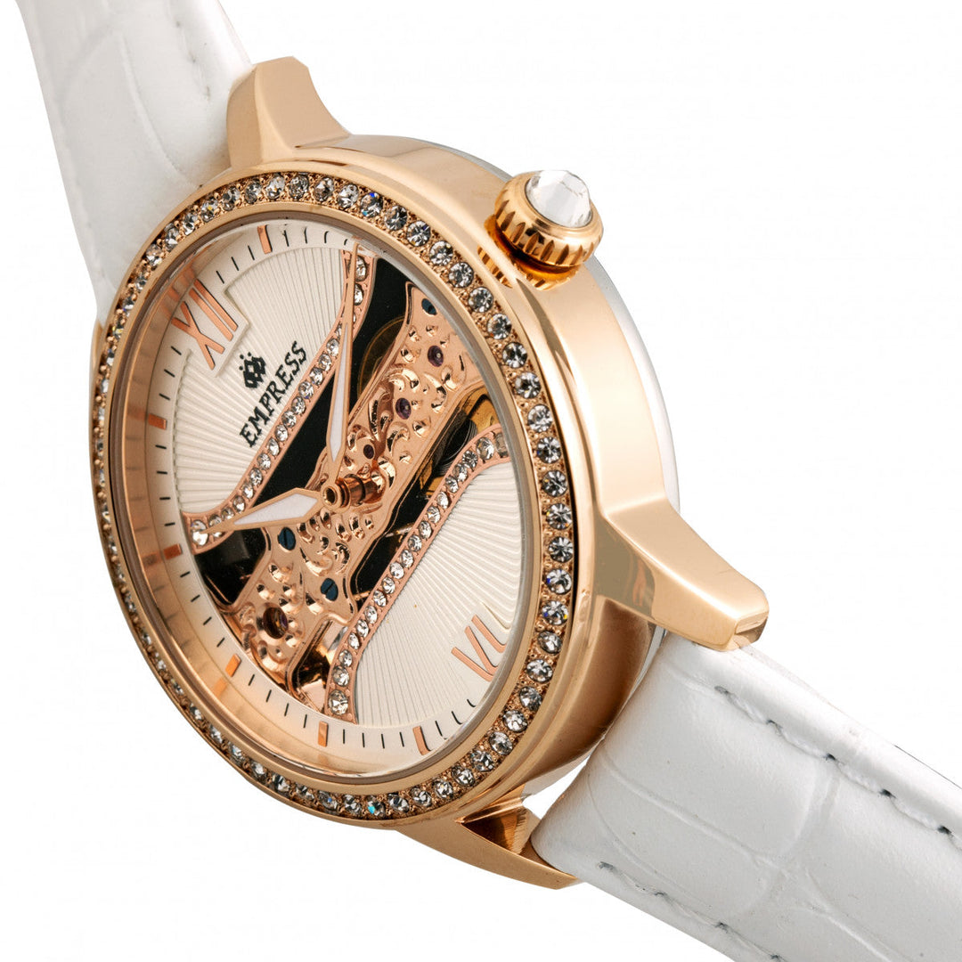 Empress Rania Mechanical Semi-Skeleton Leather-Band Watch - White