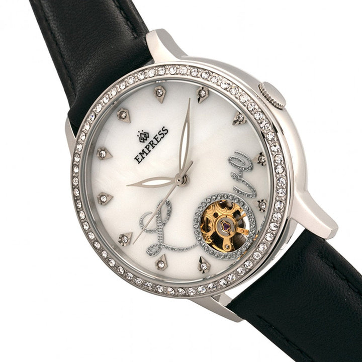Empress Quinn Automatic MOP Semi-Skeleton Dial Bracelet Watch