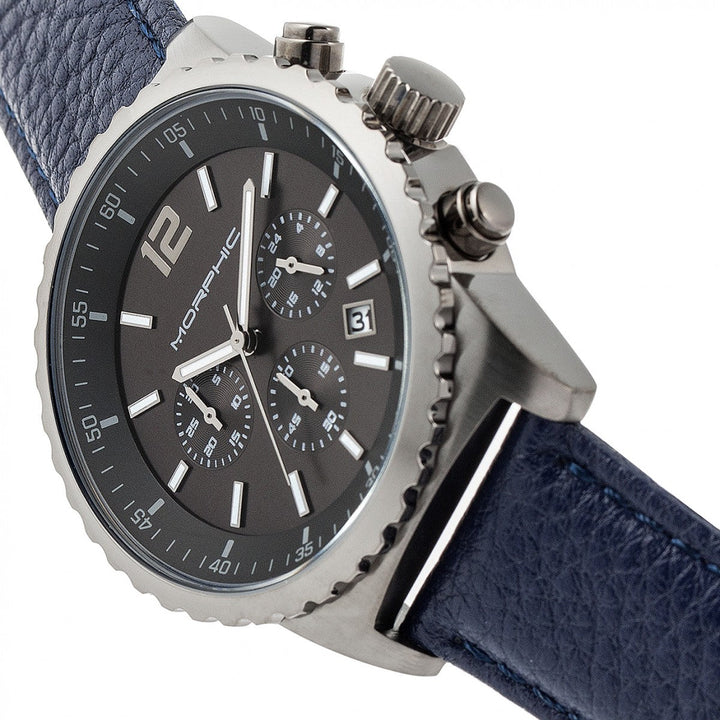 Morphic M67 Series Chronograph Leather-Band Watch w/Date - Gunmetal/Blue