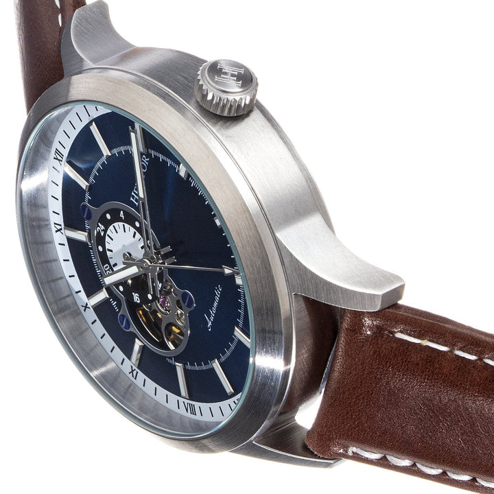 Heritor Automatic Oscar Semi-Skeleton Leather-Band Watch
