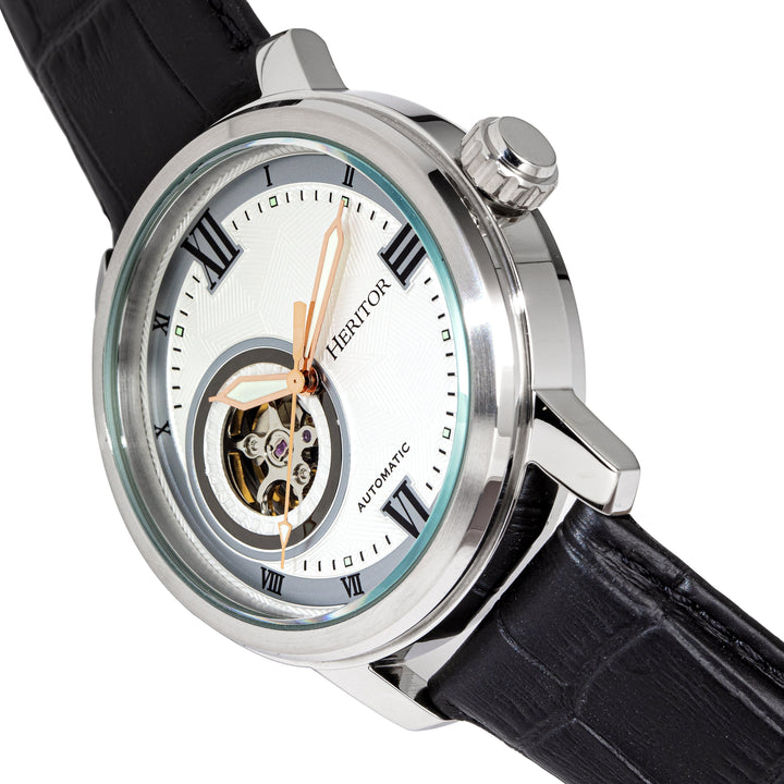 Heritor Automatic Maxim Semi-Skeleton Leather-Band Watch