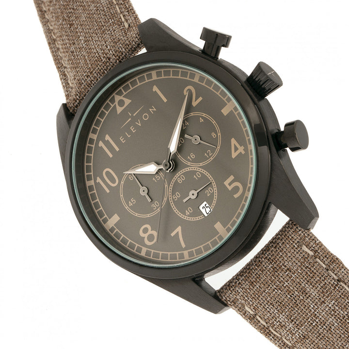 Elevon Curtiss Chronograph Nylon-Overlaid Leather-Band Watch - Beige/Black