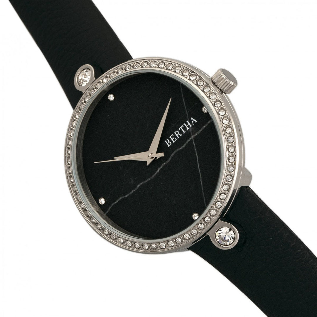 Bertha Frances Marble Dial Leather-Band Watch