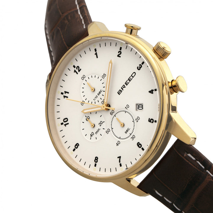 Breed Holden Chronograph Leather-Band Watch w/ Date - Gold/Brown