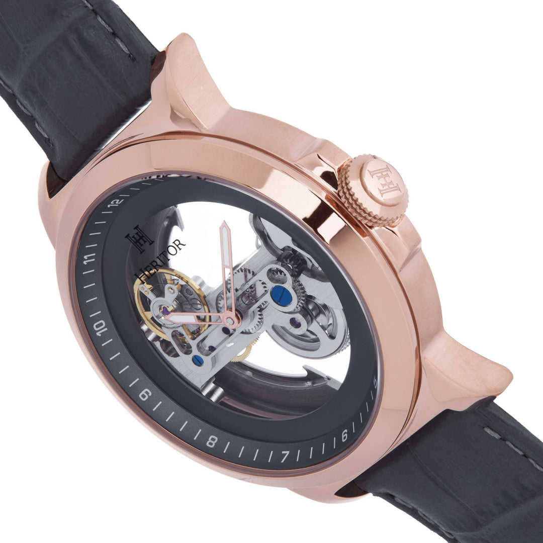 Heritor Automatic Xander Semi-Skeleton Leather-Band Watch