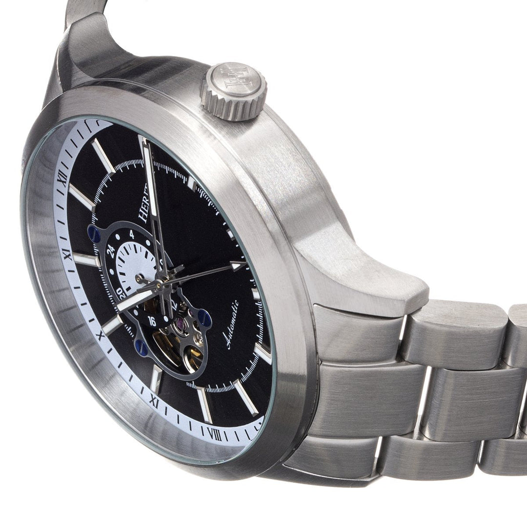 Heritor Automatic Oscar Semi-Skeleton Leather-Band Watch