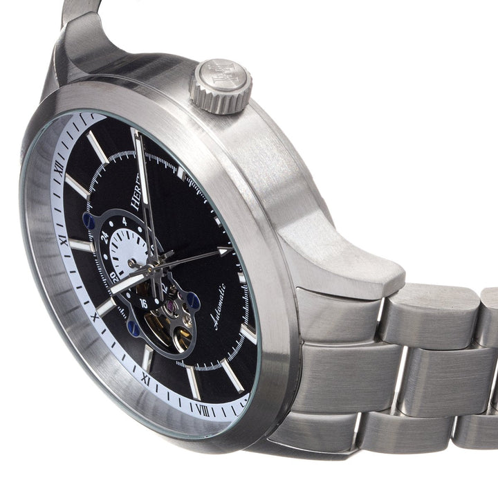 Heritor Automatic Oscar Semi-Skeleton Leather-Band Watch