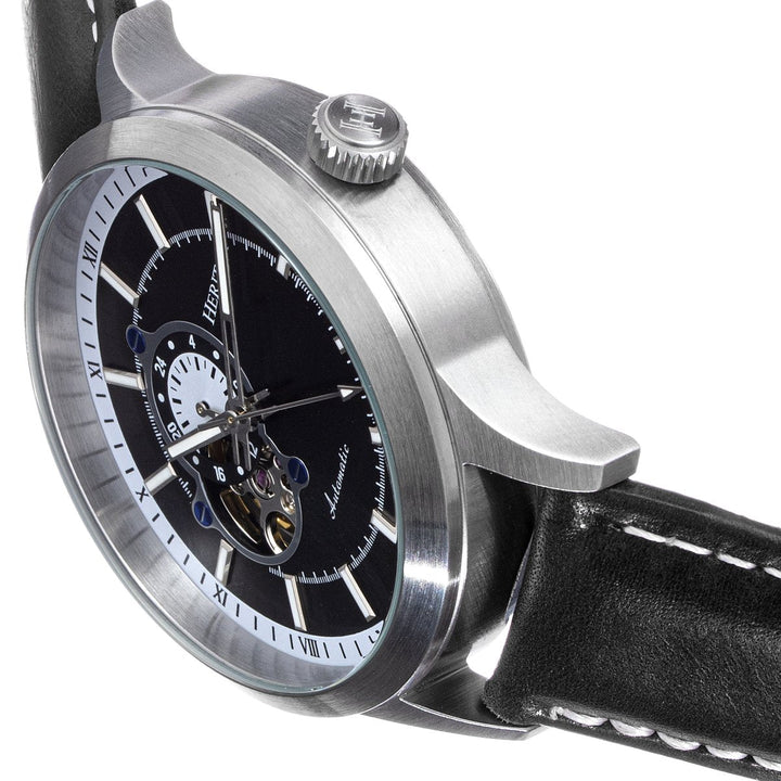 Heritor Automatic Oscar Semi-Skeleton Leather-Band Watch