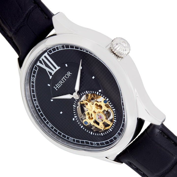Heritor Automatic Hayward Semi-Skeleton Leather-Band Watch