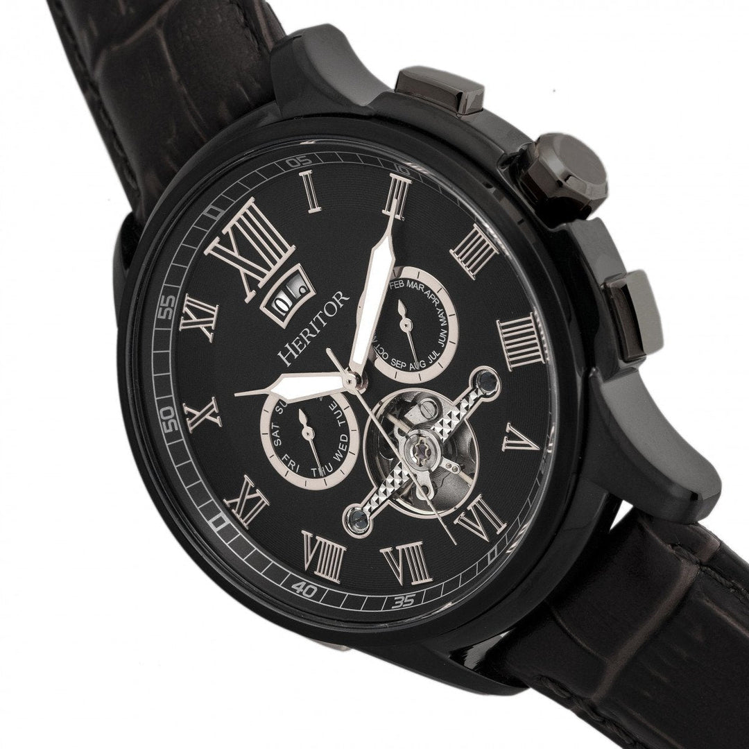 Heritor Automatic Hudson Semi-Skeleton Leather-Band Watch w/Day/Date
