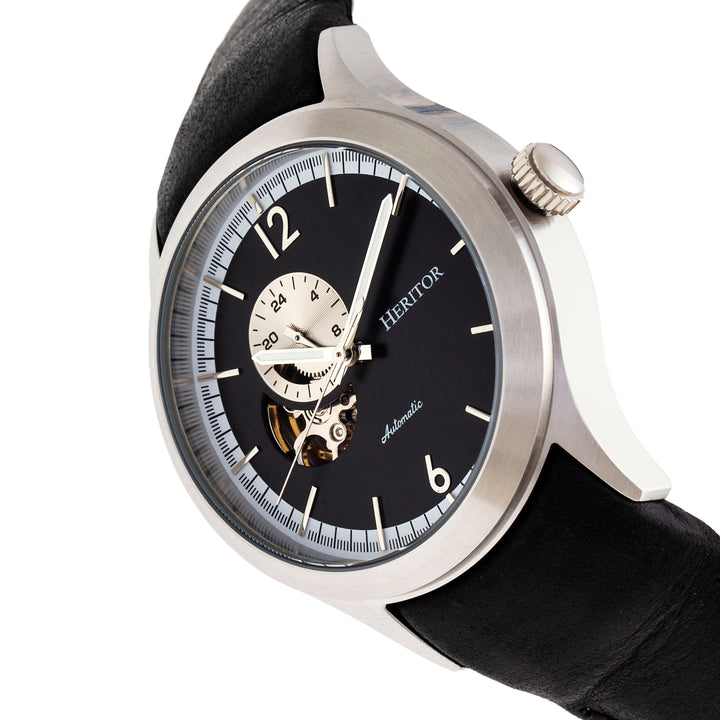 Heritor Automatic Antoine Semi-Skeleton Leather-Band Watch - Silver/Black