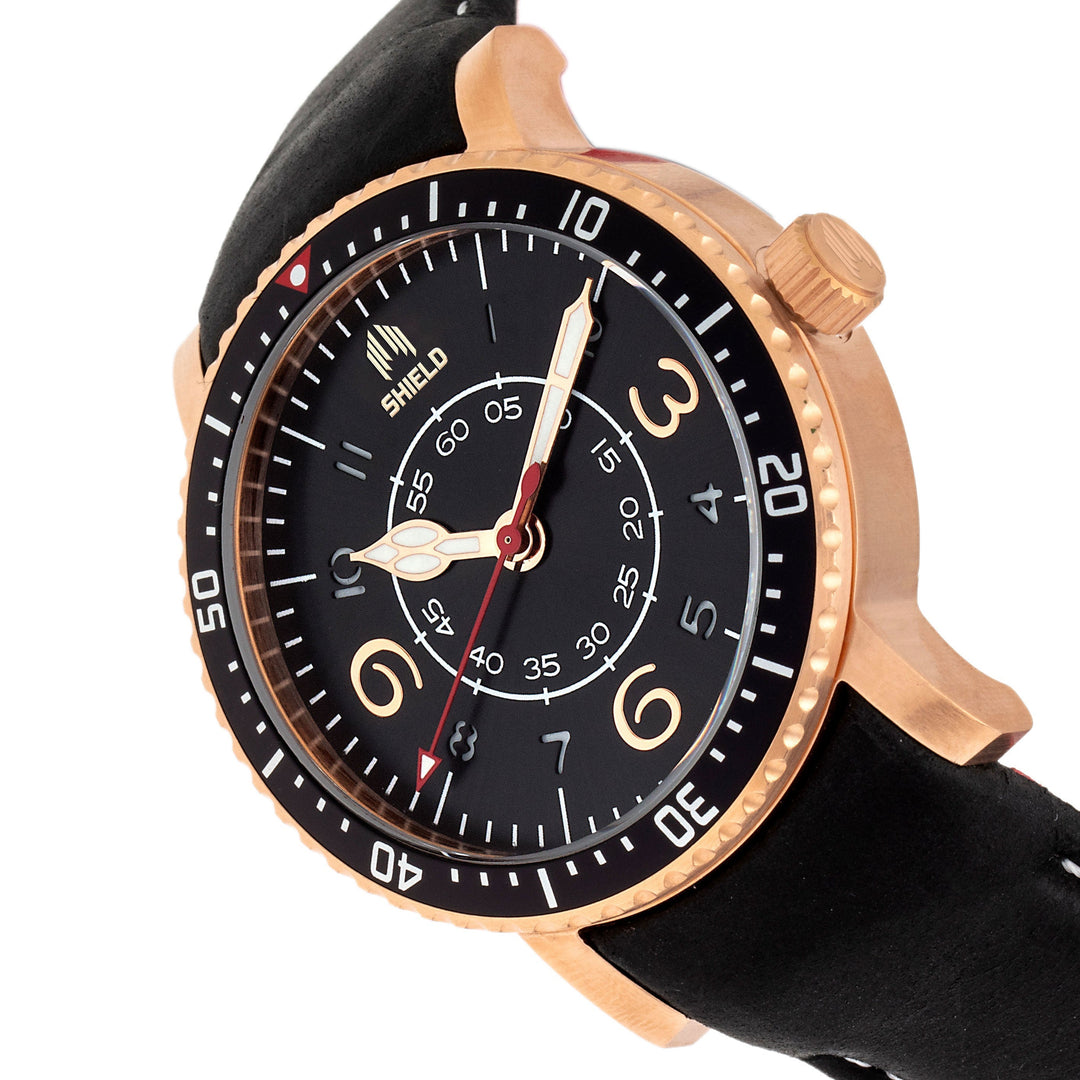 Shield Gilliam Leather-Band Men's Diver Watch - Rose Gold/Black