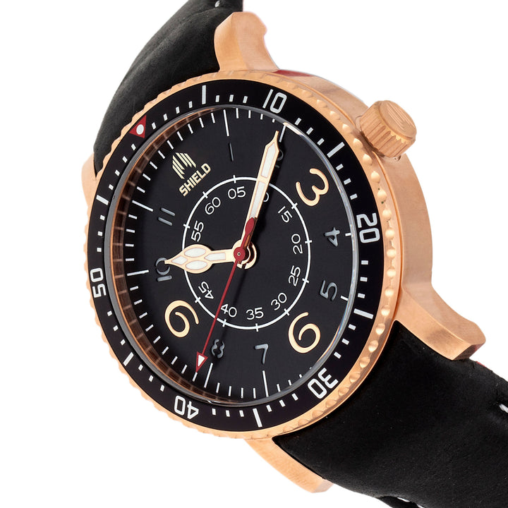 Shield Gilliam Leather-Band Men's Diver Watch - Rose Gold/Black