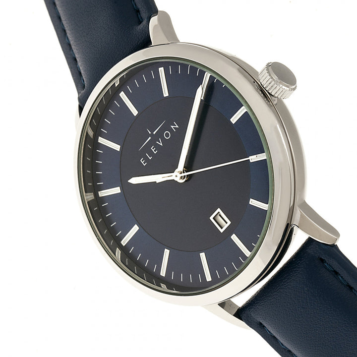 Elevon Vin Leather-Band Watch w/Date - Silver/Blue