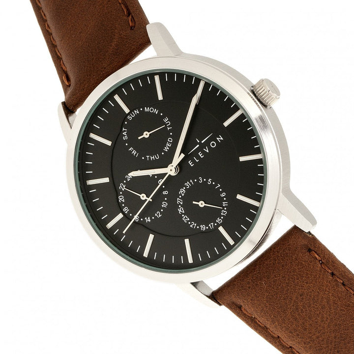 Elevon Lear Leather-Band Watch w/Day/Date