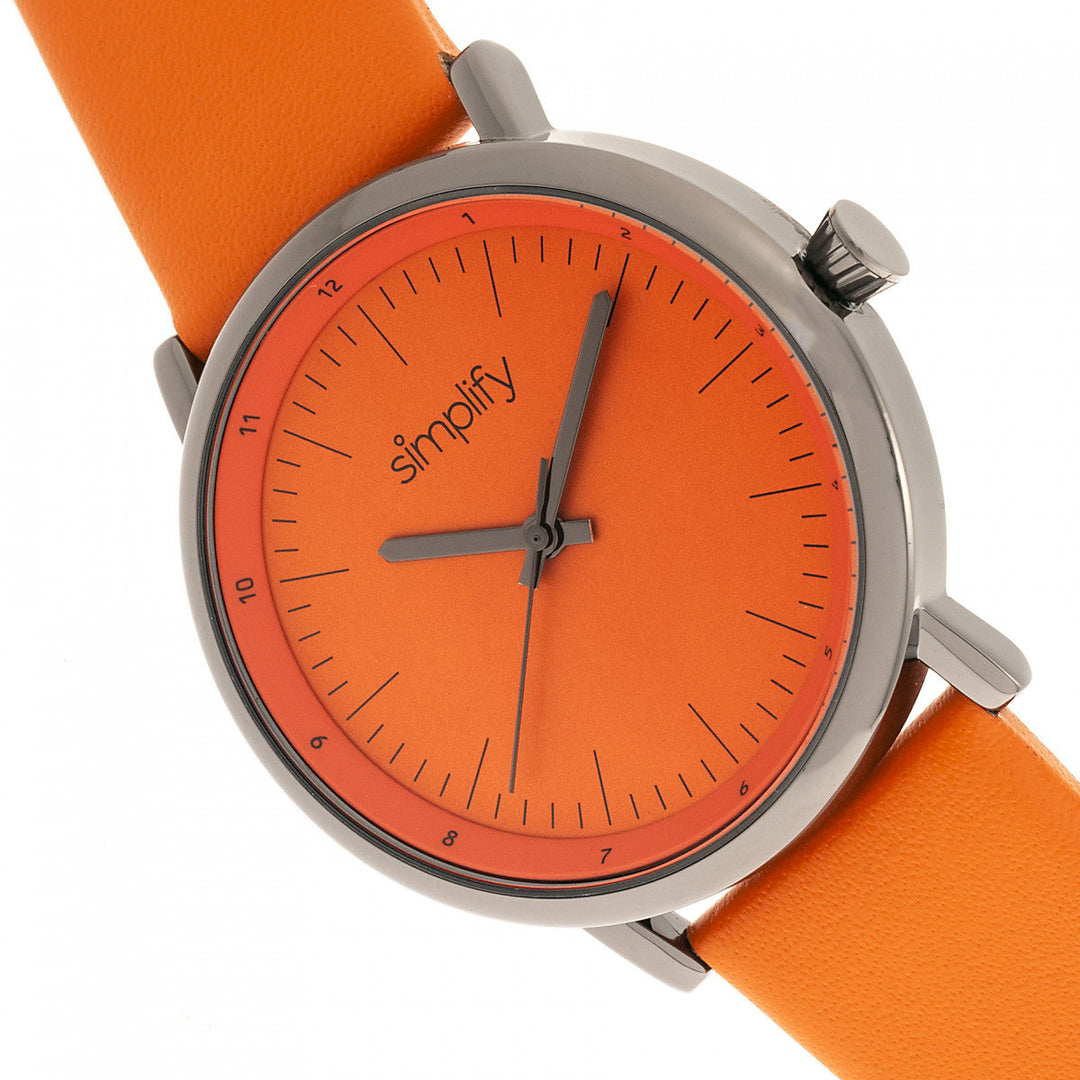 Simplify The 6200 Leather-Strap Watch - Orange