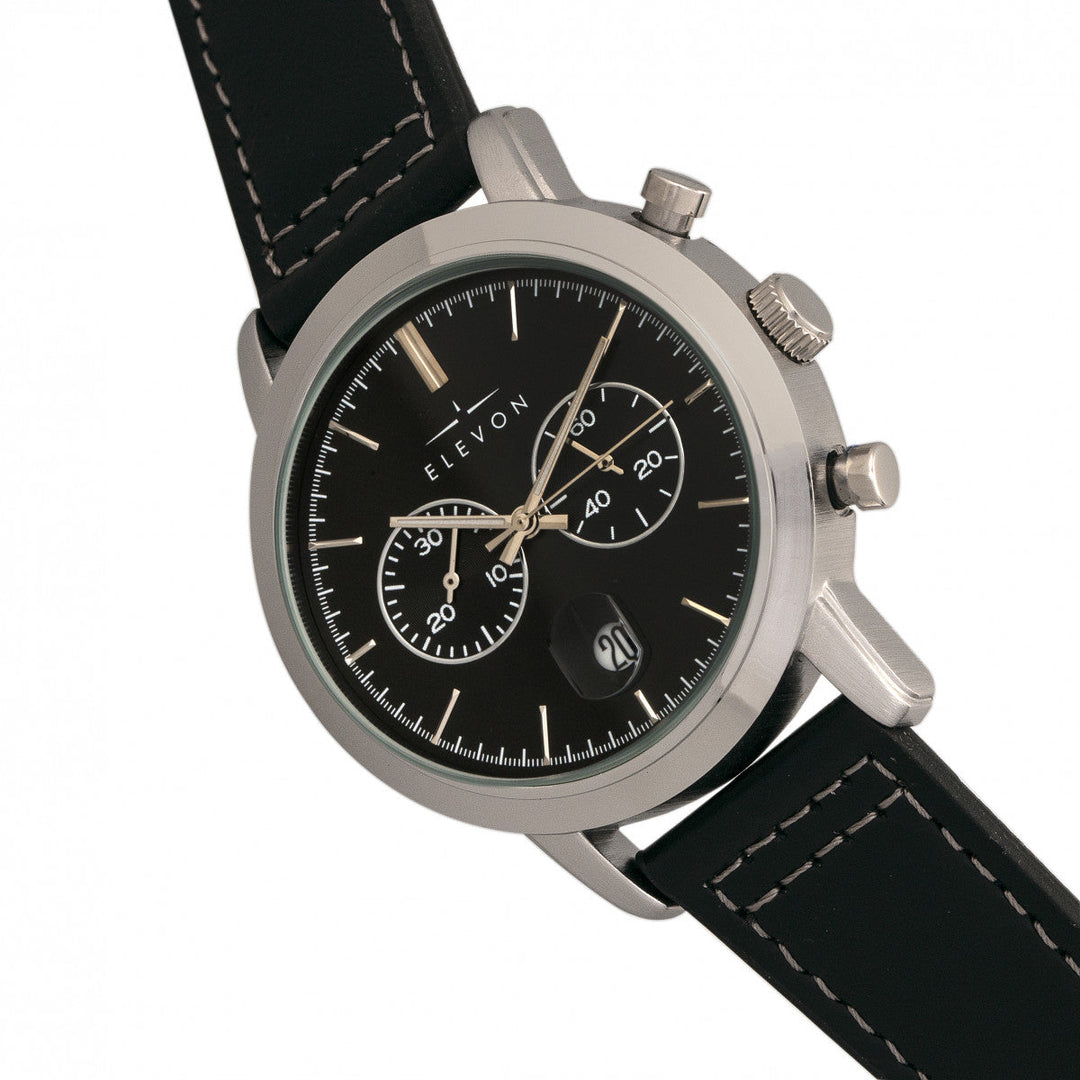 Elevon Langley Chronograph Leather-Band Watch w/ Date - Black
