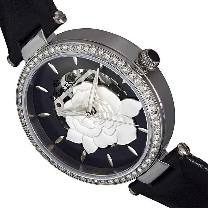 Empress Anne Automatic Semi-Skeleton Leather-Band Watch