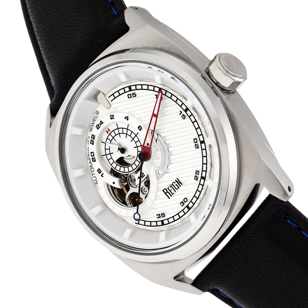 Reign Astro Semi-Skeleton Leather-Band Watch