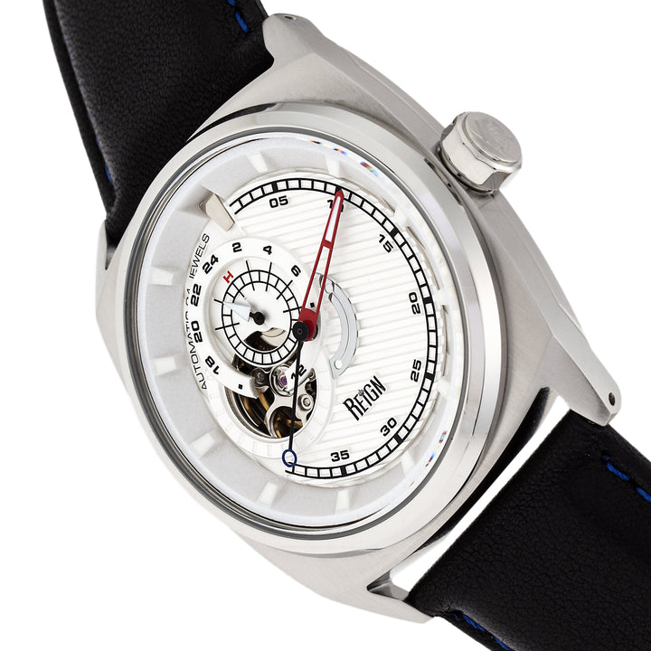 Reign Astro Semi-Skeleton Leather-Band Watch