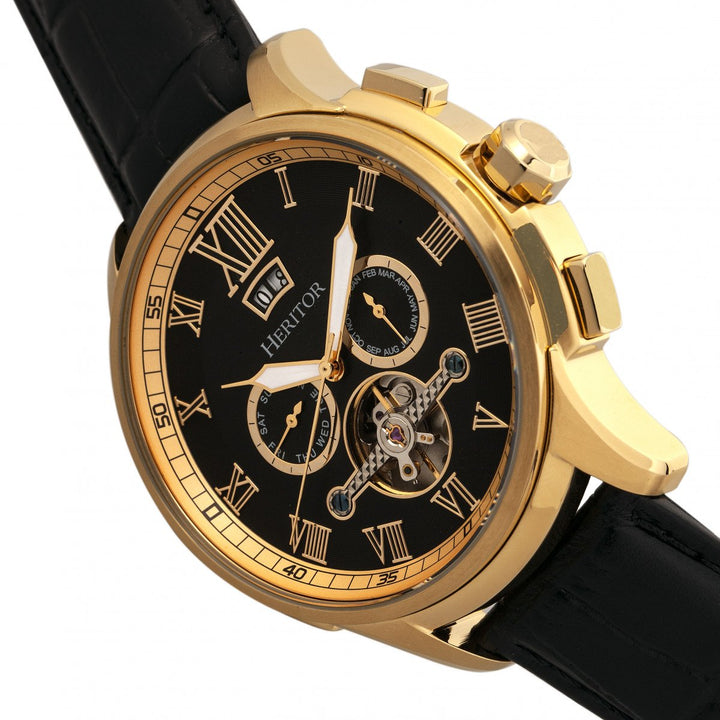 Heritor Automatic Hudson Semi-Skeleton Leather-Band Watch w/Day/Date