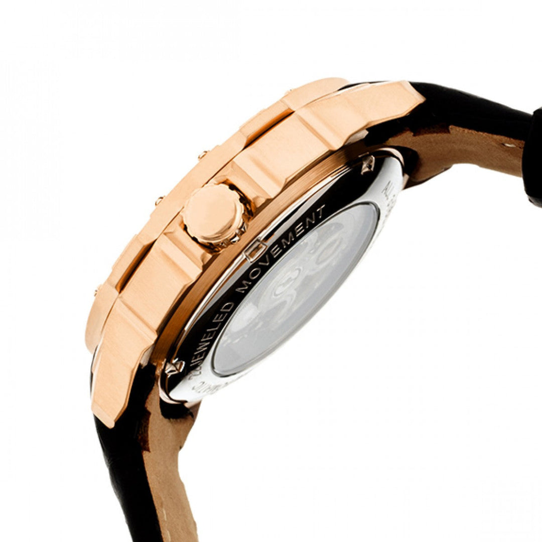 Heritor Automatic Conrad Skeleton Leather-Band Watch - Rose Gold/Black