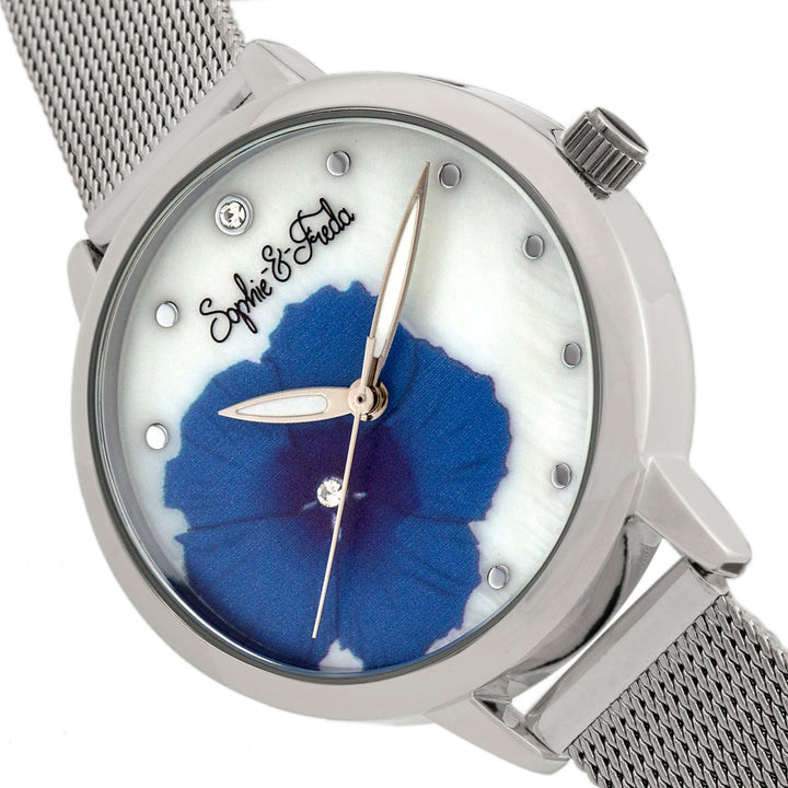 Sophie and Freda Raleigh Mother-Of-Pearl Bracelet Watch w/Swarovski Crystals - Blue