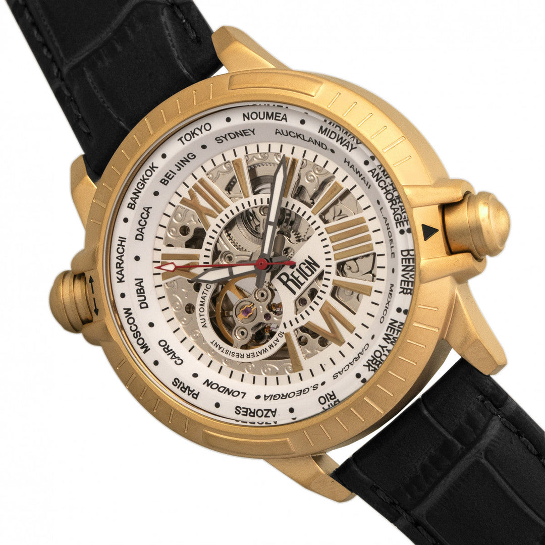 Reign Thanos Automatic Leather-Band Watch - Gold/White