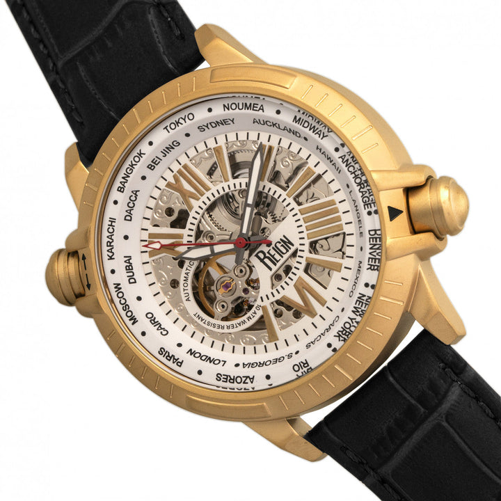 Reign Thanos Automatic Leather-Band Watch - Gold/White