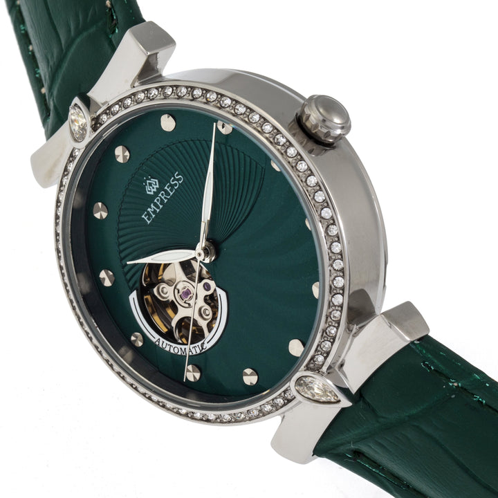 Empress Edith Semi-Skeleton Leather-Band Watch