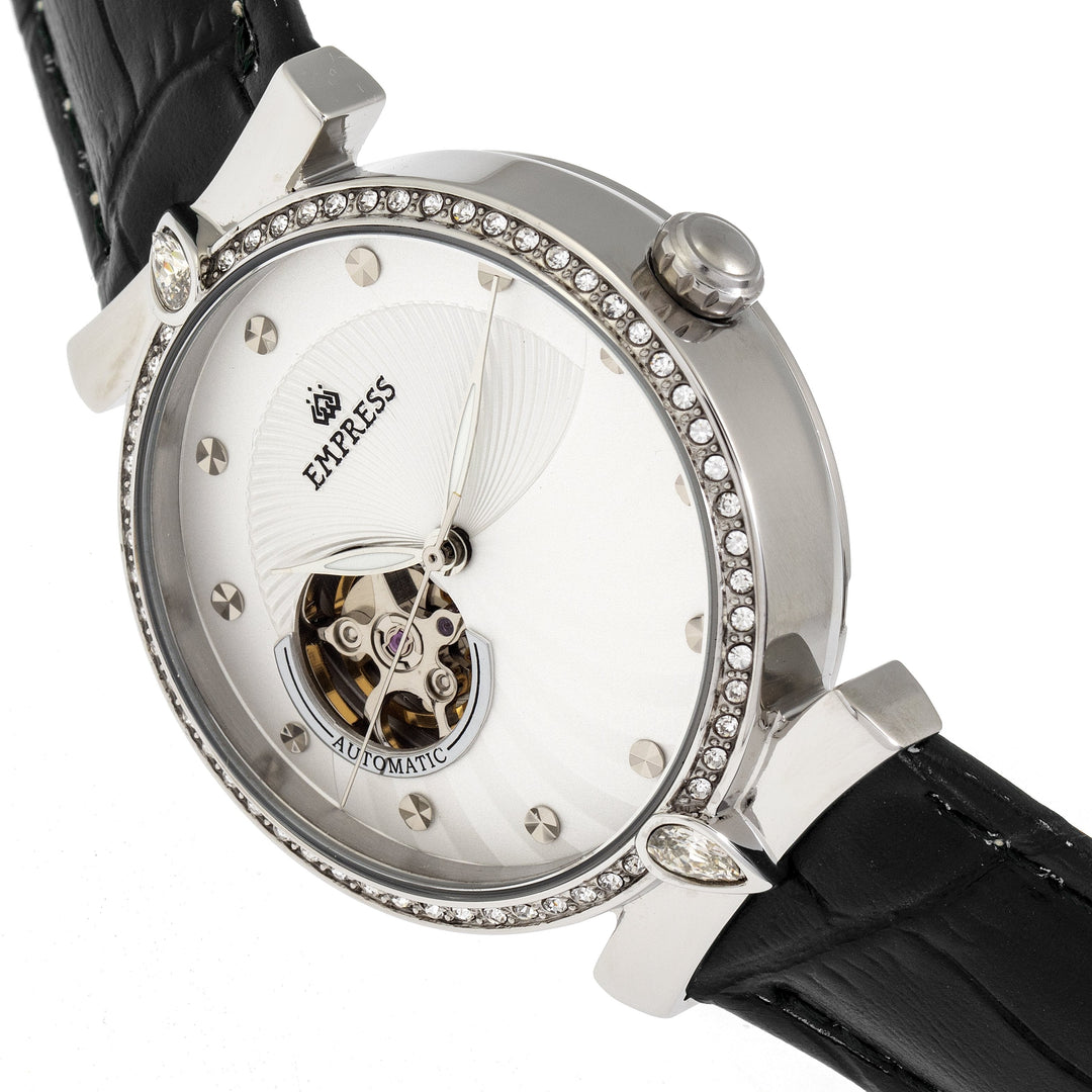 Empress Edith Semi-Skeleton Leather-Band Watch