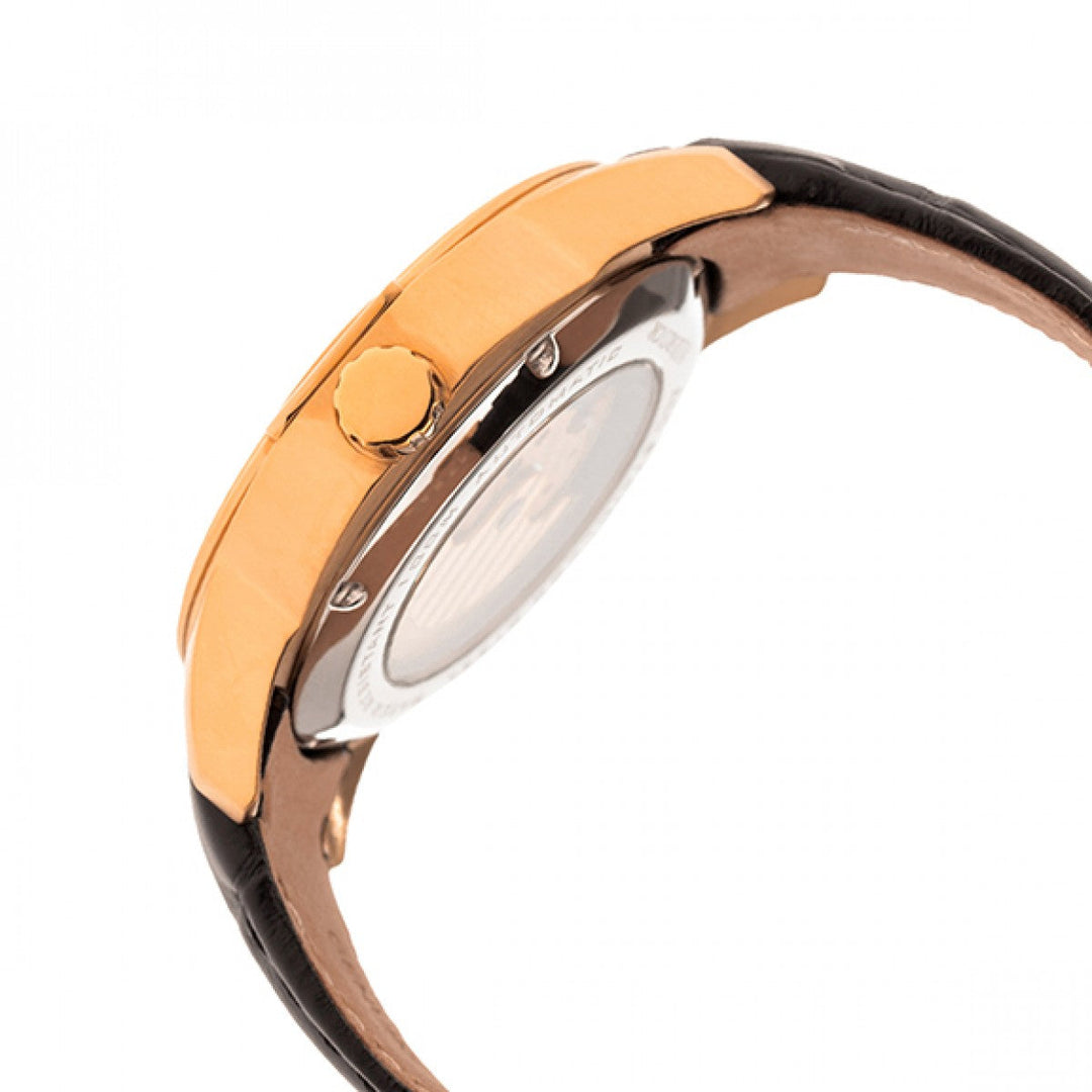 Heritor Automatic Windsor Semi-Skeleton Leather-Band Watch - Rose Gold/Silver