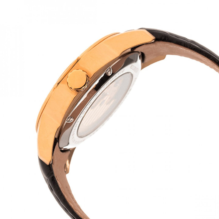 Heritor Automatic Windsor Semi-Skeleton Leather-Band Watch - Rose Gold/Silver