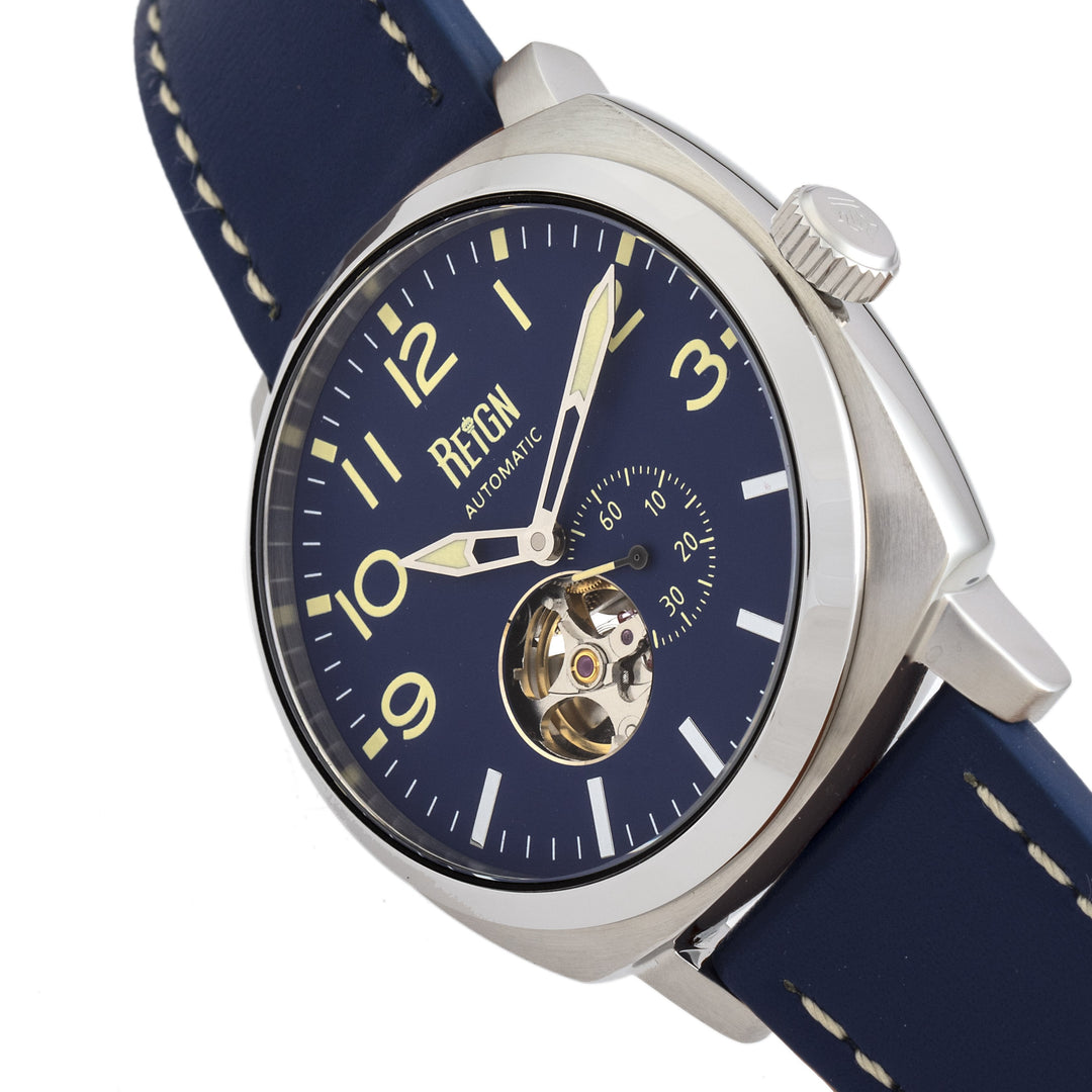 Reign Napoleon Automatic Semi-Skeleton Leather-Band Watch