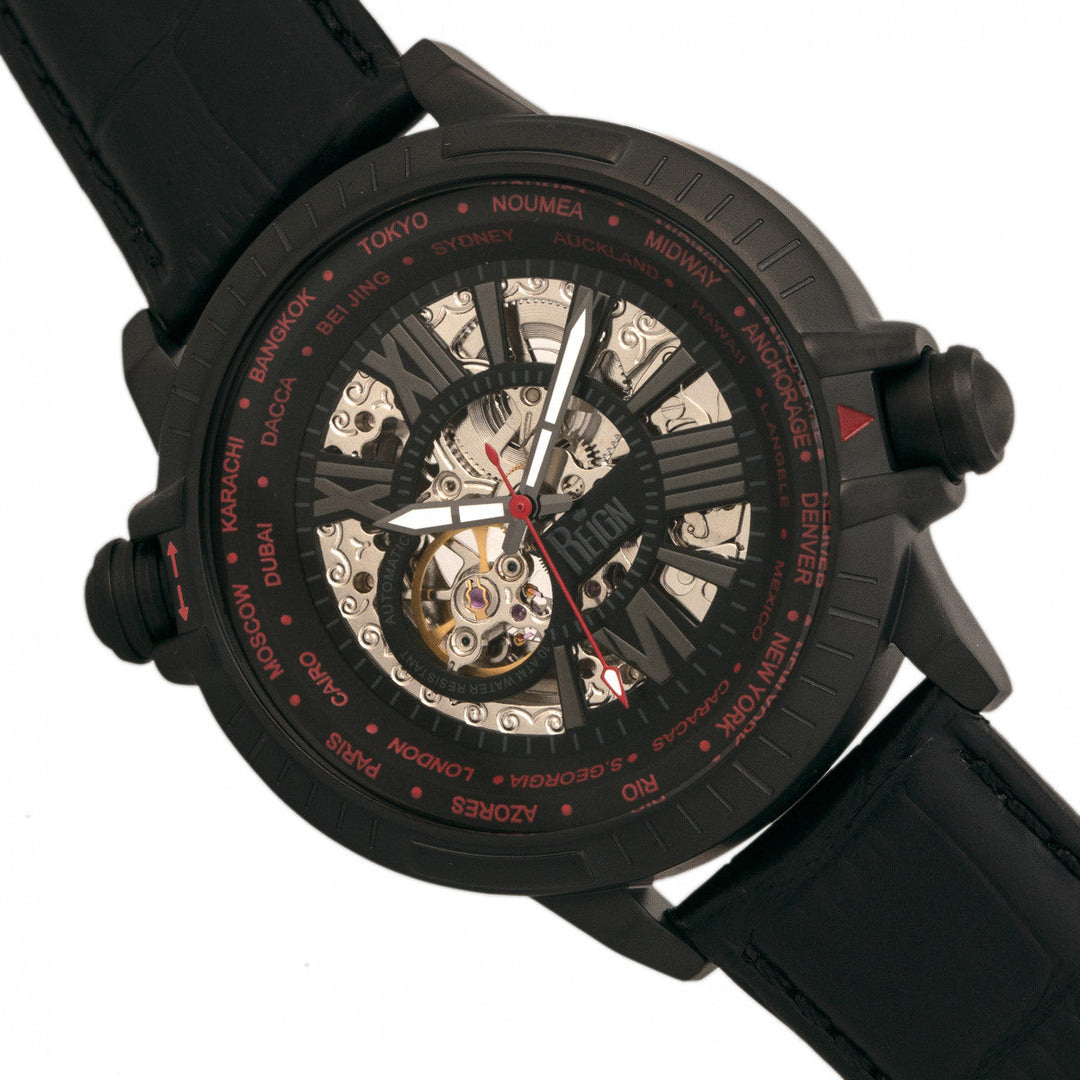 Reign Thanos Automatic Leather-Band Watch - Black/Red