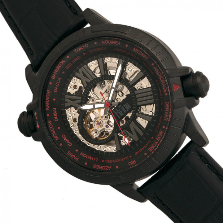 Reign Thanos Automatic Leather-Band Watch - Black/Red