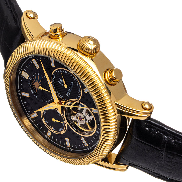 Heritor Automatic Barnsley Semi-Skeleton Leather-Band Watch - Gold/Black