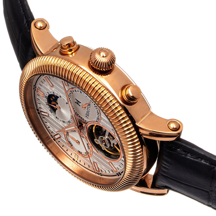 Heritor Automatic Barnsley Semi-Skeleton Leather-Band Watch - Rose Gold/White