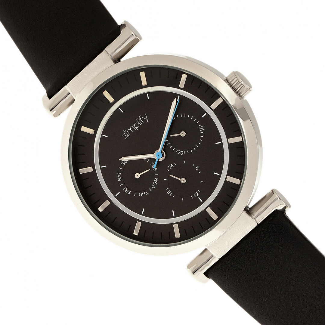 Simplify The 4800 Leather-Band Watch w/Day/Date - Black/Silver