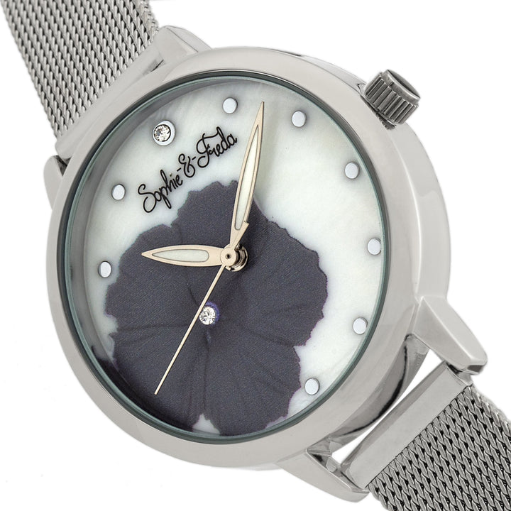 Sophie and Freda Raleigh Mother-Of-Pearl Bracelet Watch w/Swarovski Crystal