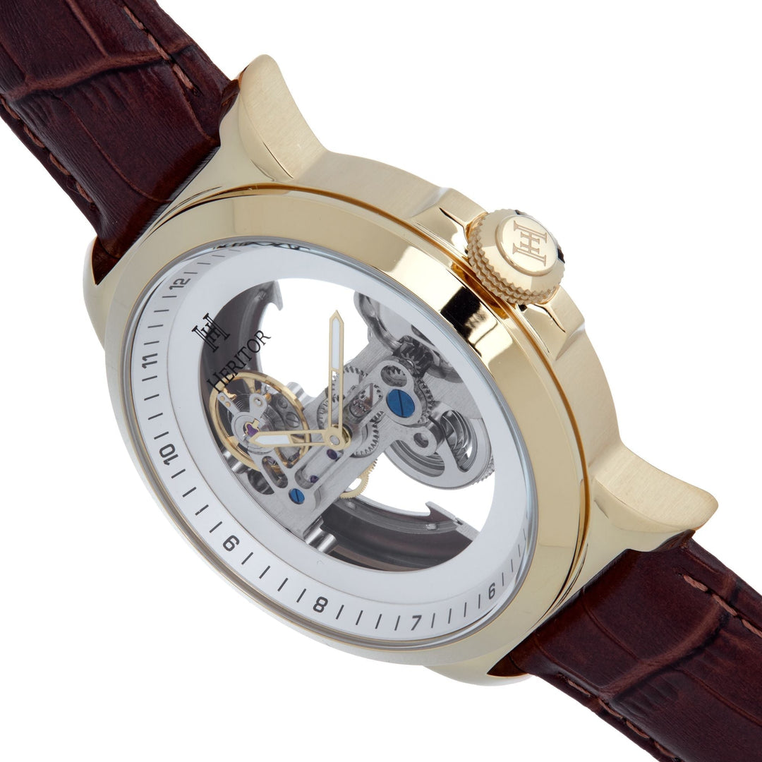 Heritor Automatic Xander Semi-Skeleton Leather-Band Watch