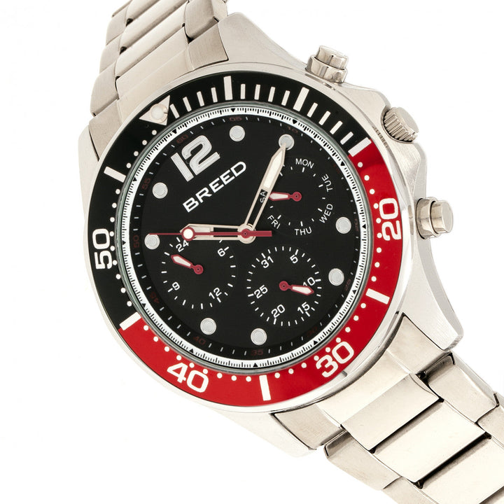 Breed Pegasus Bracelet Watch w/Day/Date - Red/Silver